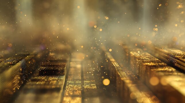 motion blur traces, ultra-high definition, misty haze layer, composed of 24k gold leaf, complex geometry, complementary color palette, illuminated by gentle flickering candle light, centered