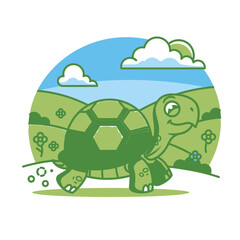 Obraz premium Green Turtle Walking on Land Slowly.