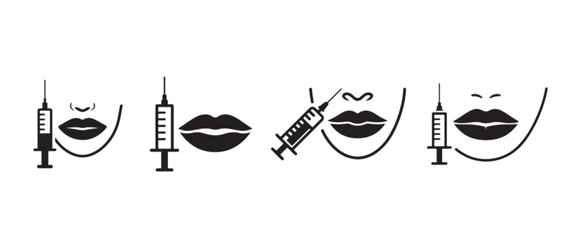 Cosmetic Lip Injection Icons: Syringe and Mouth Illustrations.