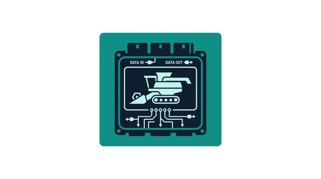 Agricultural electronic control unit icon with harvester display.