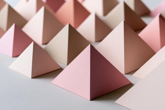Pastel pink pyramids arranged neatly on a clean surface