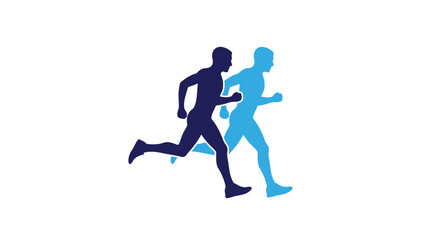 Obraz premium Two blue silhouettes of men running on white background