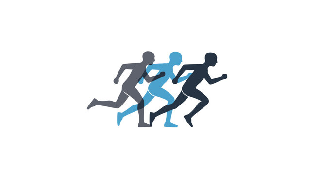 Three minimalist athlete silhouettes running together in motion