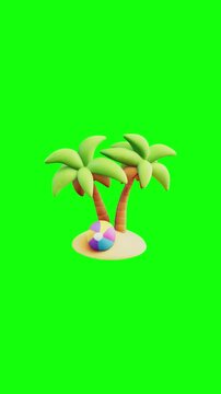 Palm Trees with Beach Ball animated on green screen background, vertical video