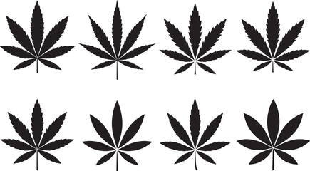 Fototapeta premium Cannabis leaf icons collection for hemp oil products medical marijuana branding and botanical designs.