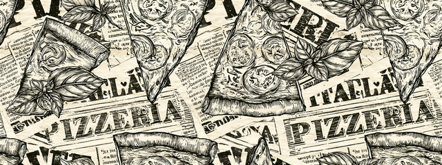 Fototapeta premium Italian Pizzeria Newspaper Seamless Texture
