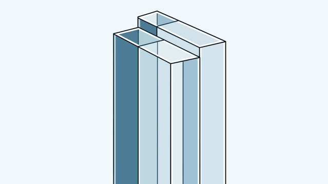 Abstract minimalist isometric view of two parallel rectangular towers