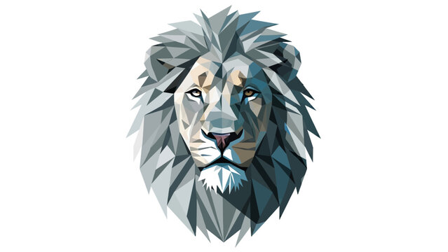 Geometric lion portrait with stylized mane and piercing gaze