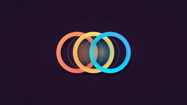 Abstract interlocking rings rotating on dark background