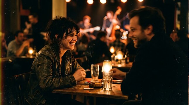 Couple on romantic dinner date night.