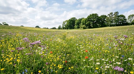 Obraz premium Vibrant Wildflower Meadow in Summer Countryside Landscape