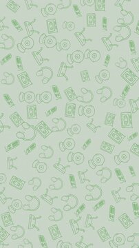 A subtle, seamless loop of a digital abstract pattern featuring small, dotted green lines and shapes on a light grey background, perfect for technology, data, or modern design projects.