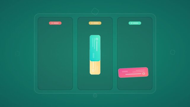 Abstract animation of task management blocks moving through columns
