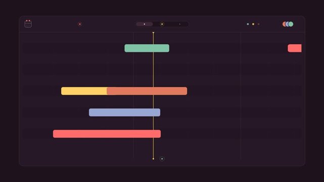 Animated digital project management timeline with colorful task bars