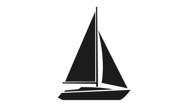 Black silhouette of a sleek, modern sailboat with full sails against a white background