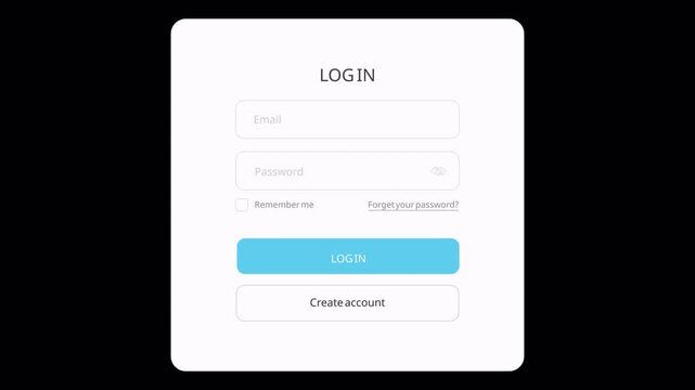 Log In intro animation. Simple login intro UI with scale, position, and opacity. 4K animated video.