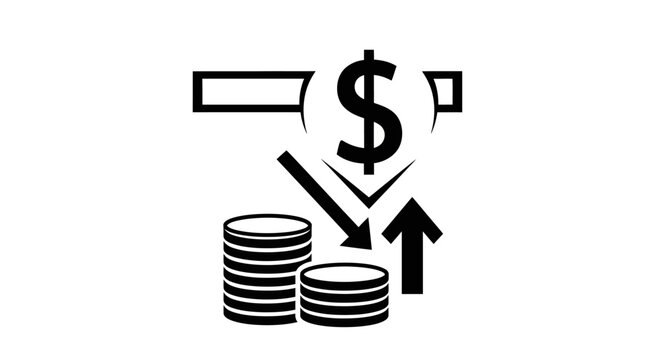 Money Flow Icon: Coins, Dollar Sign, Arrows Indicate Financial Increase and Decrease