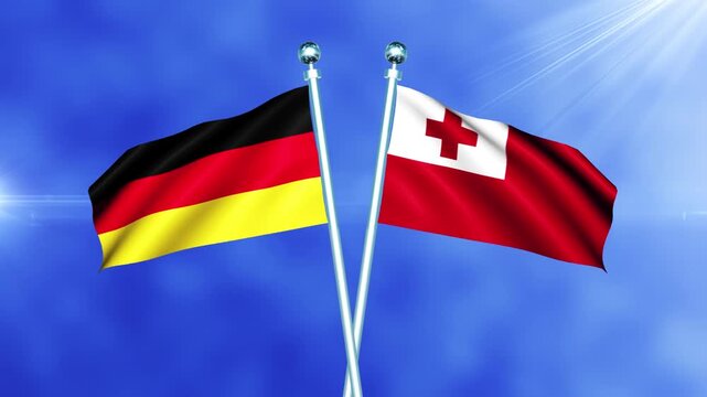 Germany and Tonga Flag Waving on Pole Loop