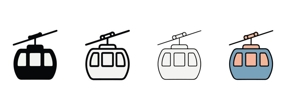 Cable car icons in different colors and styles for transportation and travel concepts  various gondola lifts