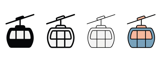 Cable car icons in different styles and colors for transportation and travel concepts  various gondola lifts © BIBI
