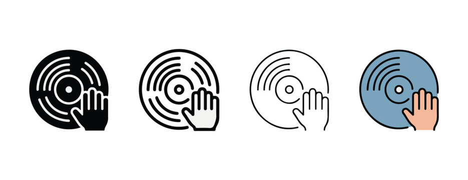 Cds with hands stopping or swiping on them in different colors and styles  music and technology concept