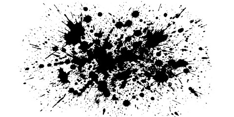 Fototapeta premium Abstract black ink splatter on white paper, chaotic and dynamic splatters creating an artistic and grunge effect.