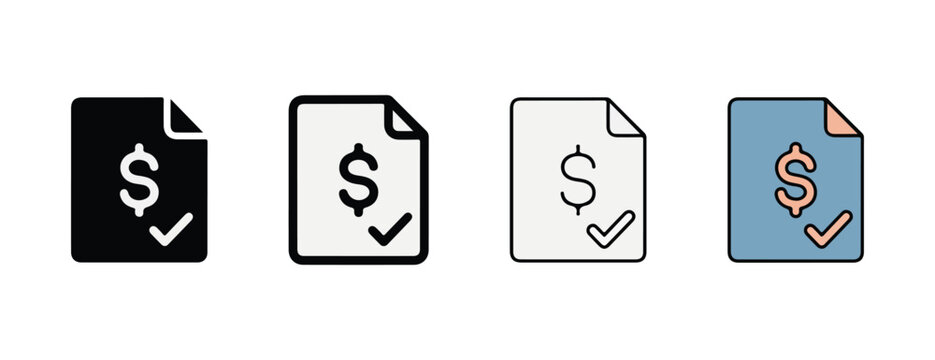 file icons with dollar signs and checkmarks in different colors on white background