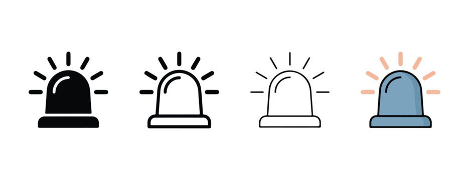 police siren light icons on white background for emergency or alert symbol  various styles and colors