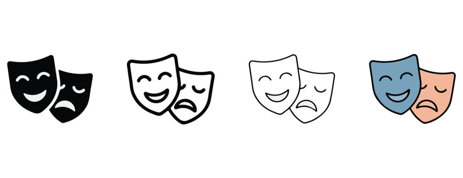 masks Comedy and tragedy in different colors and styles for theater and performance  various smiling and frowning theatrical faces