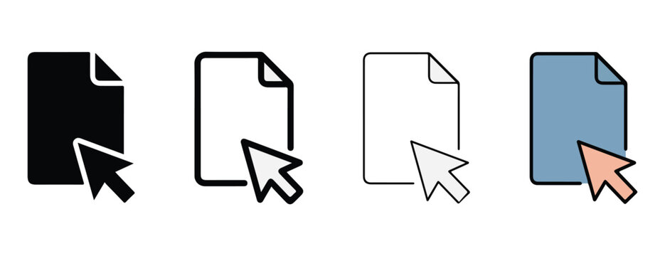 Document file icons with mouse cursor pointers on white background for computer interface design  various file types represented