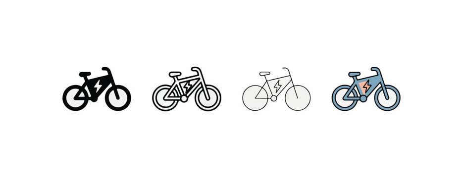 Electric bicycles in different styles and colors for various design uses  modern ebike icons