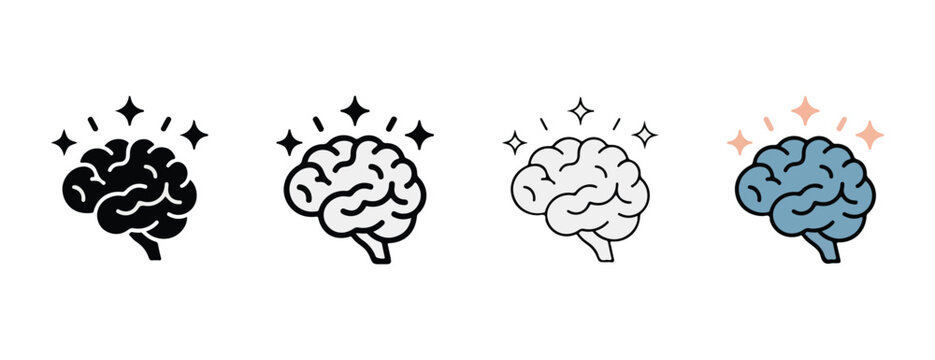 brain icons in different colors with sparkles on white background  brain icons  colorful brains