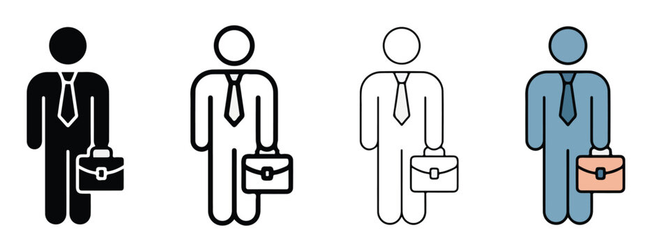  businessmen icons in different colors standing with briefcases in hand  business people with various colored suits