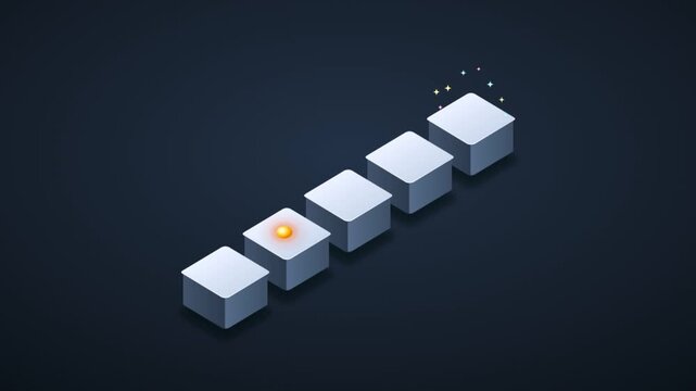 Isometric animation of a glowing point moving along steps of cubes