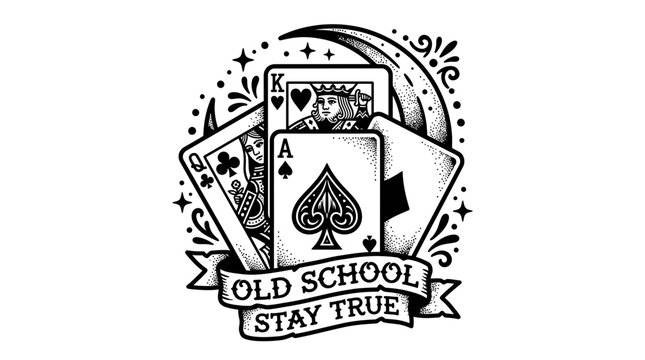 Ace of spades playing cards tattoo design with banner.