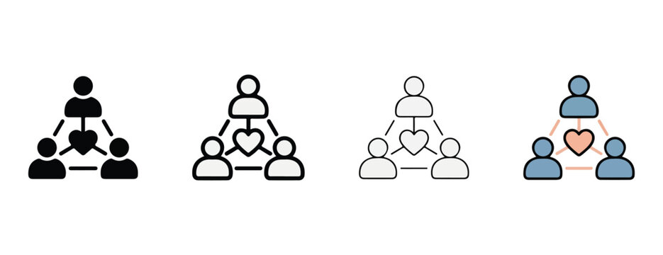 people connected in a triangle with a heart in the center symbolizing teamwork and love  representing unity and connection