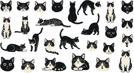 Digital illustration of cat stickers on white background © Songram