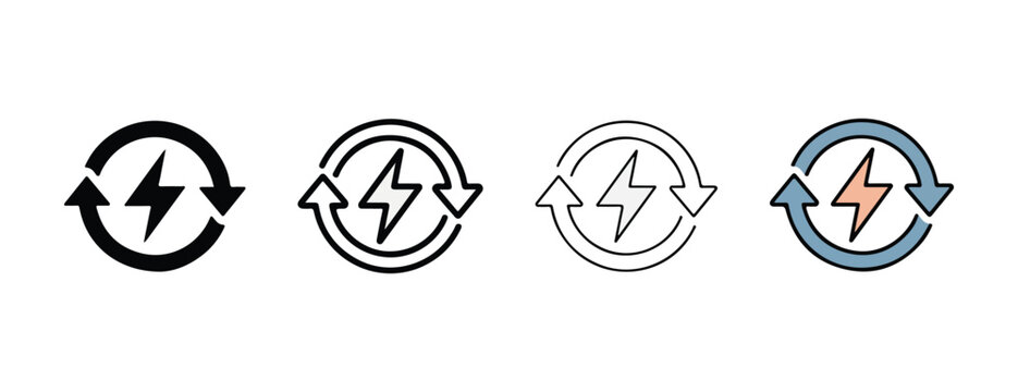 lightning bolt icons with arrows in a circular motion  representing energy and recycling  for use in infographics and presentations