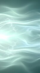 Abstract light waves with hexagonal patterns, teal and white ethereal background.
