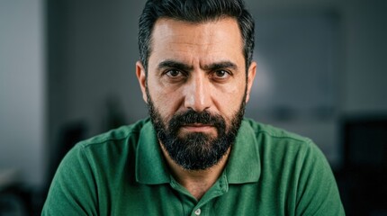 Obraz premium Mature businessman with beard in green shirt outdoors.