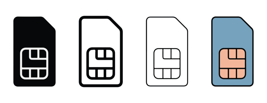 SIM card icons on white background for mobile phone technology and communication concepts  various subscriber identity module illustrations
