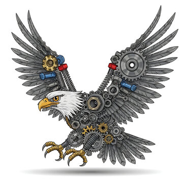 A detailed vector illustration of a powerful eagle soaring with wings fully spread, showcasing its impressive wingspan and dynamic pose.

