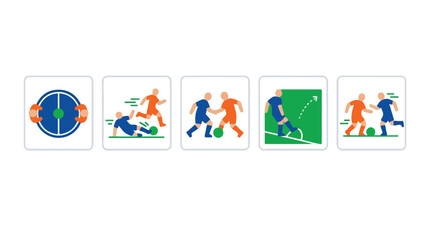 Fototapeta premium Soccer players in action kicking ball on green field with stadium