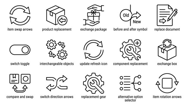 Collection of modern line icons for editing and replacement.