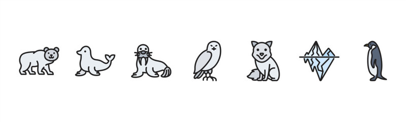 Arctic Life set featuring Polar Bear, Seal, Walrus, Snowy Owl, Arctic Fox, Iceberg, Penguin for cold-climate visuals. © Dewi Sari