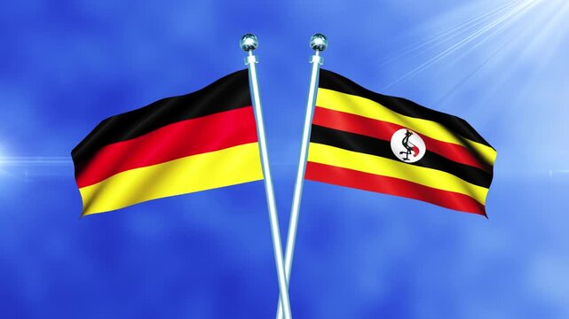 Germany and Uganda Flag Waving on Pole Loop