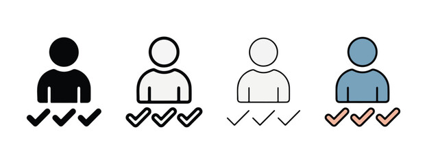 Four user icons with checkmarks in different colors on a white background © BIBI