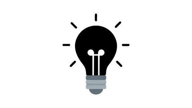 Simple black light bulb icon glowing on white background 4k