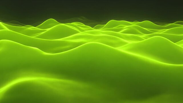 Glowing green abstract waves undulating against a black background
