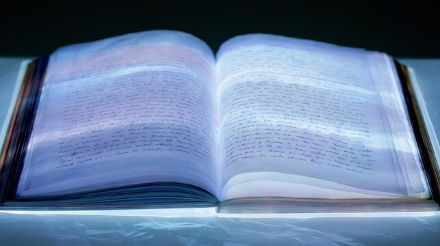 Blue Glowing Open Book on Dark Background